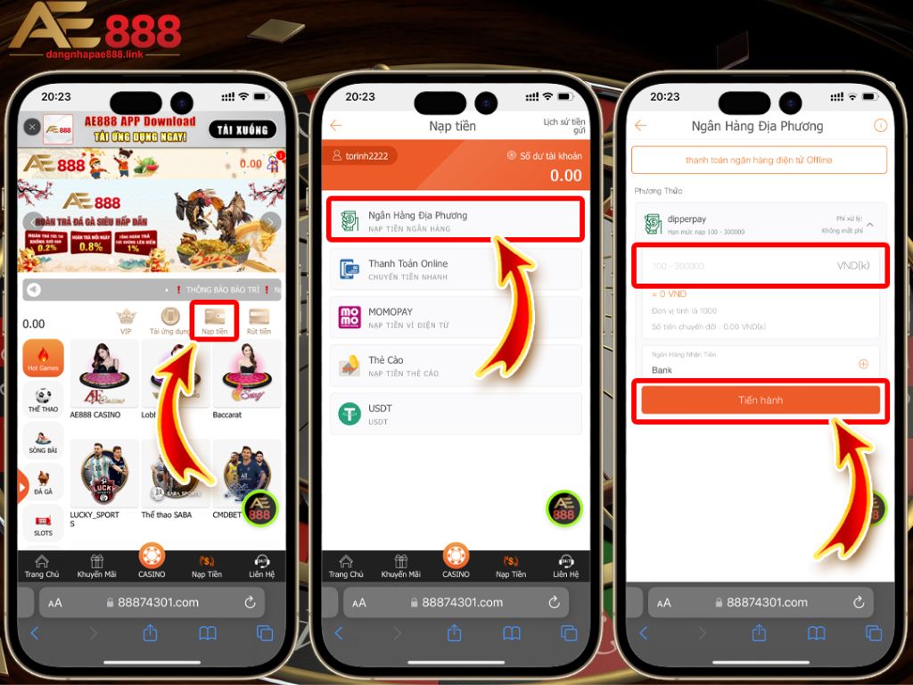 Các bước nạp tiền qua ngân hàng Vietcombank