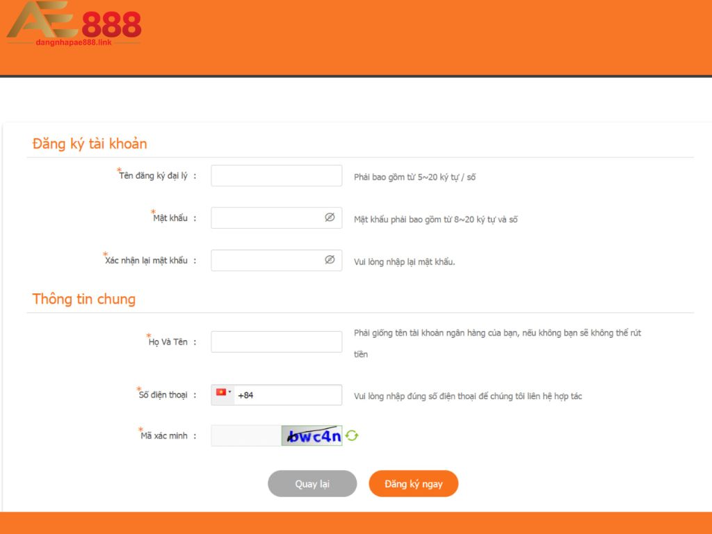 Đăng ký trở thành đại lý AE888