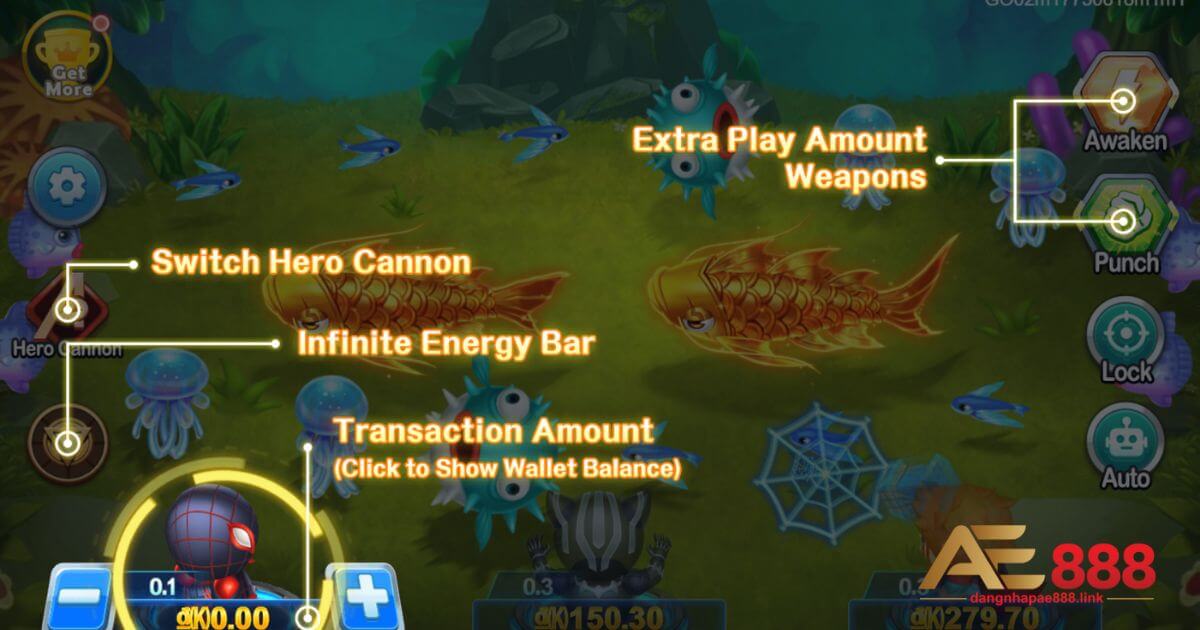 Giao diện trong game Hero Fishing tại Bắn Cá AE888