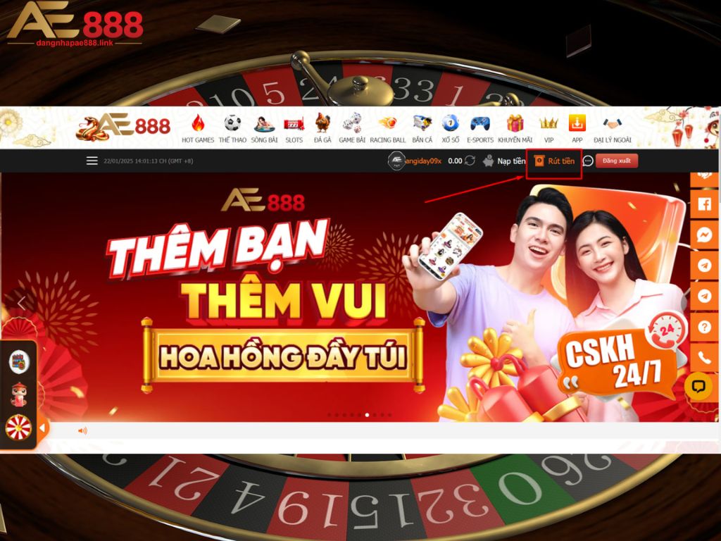 Tiến hành rút tiền AE888 dễ dàng